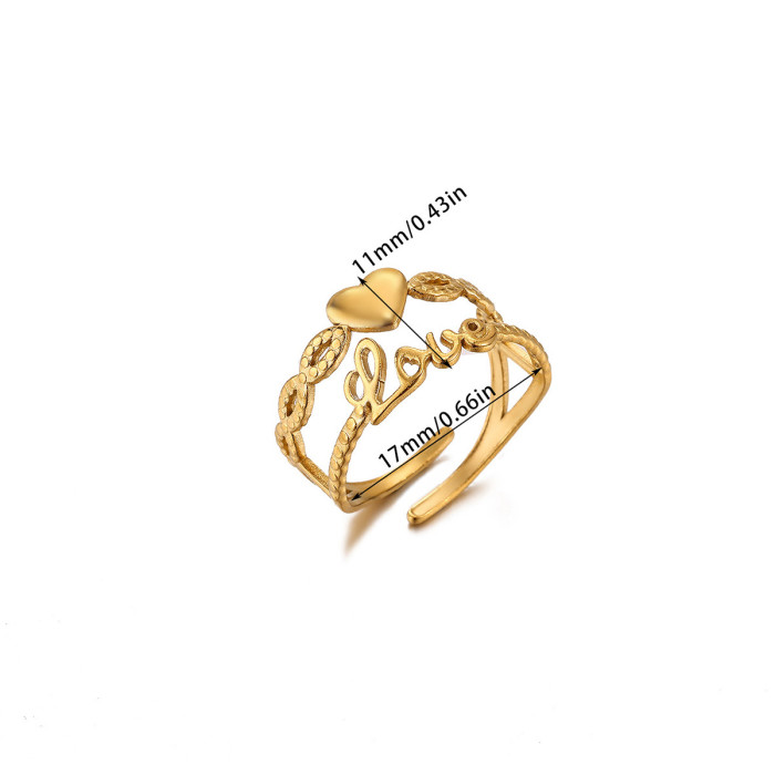 Minimalist New Stainless Steel 18K Gold Plated Ring Geometric Heart Women's Ring Fresh Style Ring Accessories Wholesale