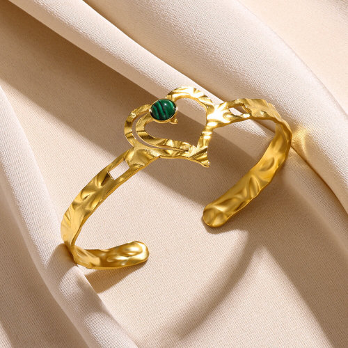 European and American Retro Stainless Steel Bracelet 18k Gold Plated Ring Inlaid with Malachite Jewelry Wholesale Women's Bracelet