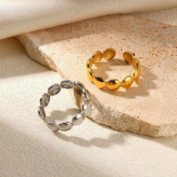 New Double-Layer Stainless Steel Ring Plated 18K Gold Round Geometric Women Open Ring Manufacturer Dropshipping