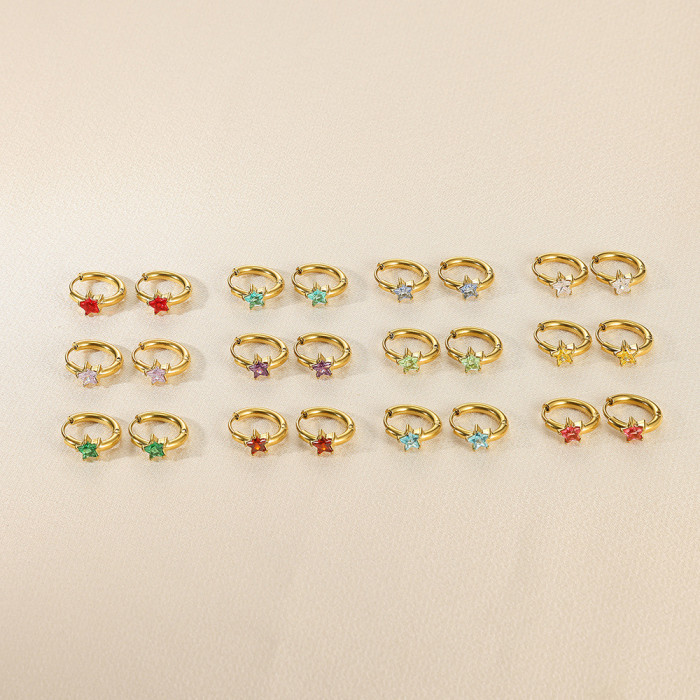 Stainless Steel Zircon Birthday Stone Star Earrings for Women Small Zodiac Birthstone Hoop Earrings Ear Jewelry Ear C...