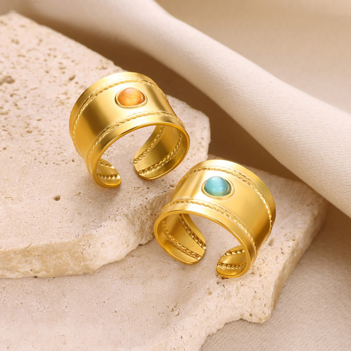 INS Style Ring Double Row Eight-Pointed Star Inlaid Semi-Precious Stone Ring Versatile Stainless Steel Snake-Shaped Ring