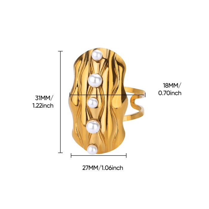 Style Stainless Steel Pearl Ring Starfish Shell Ring Gold Plated Avatar Jewelry Open Ring