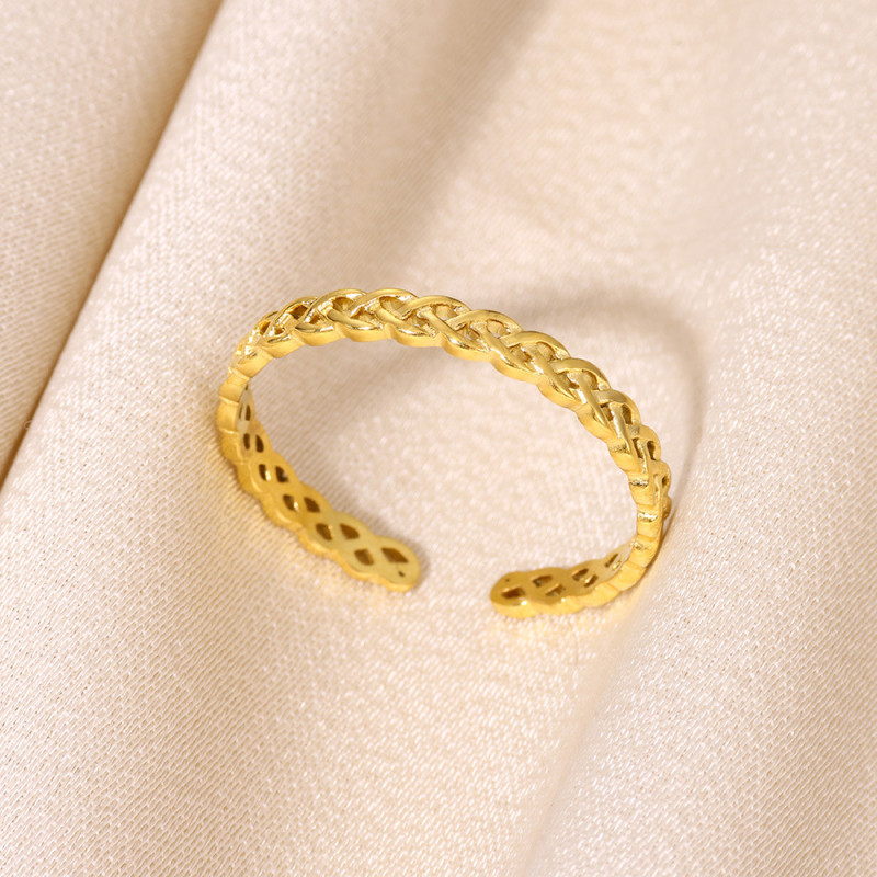 INS Retro Wrinkled Luxury High-End Stainless Steel Adjustable Open Ring Niche Design Minimalist Style Ring