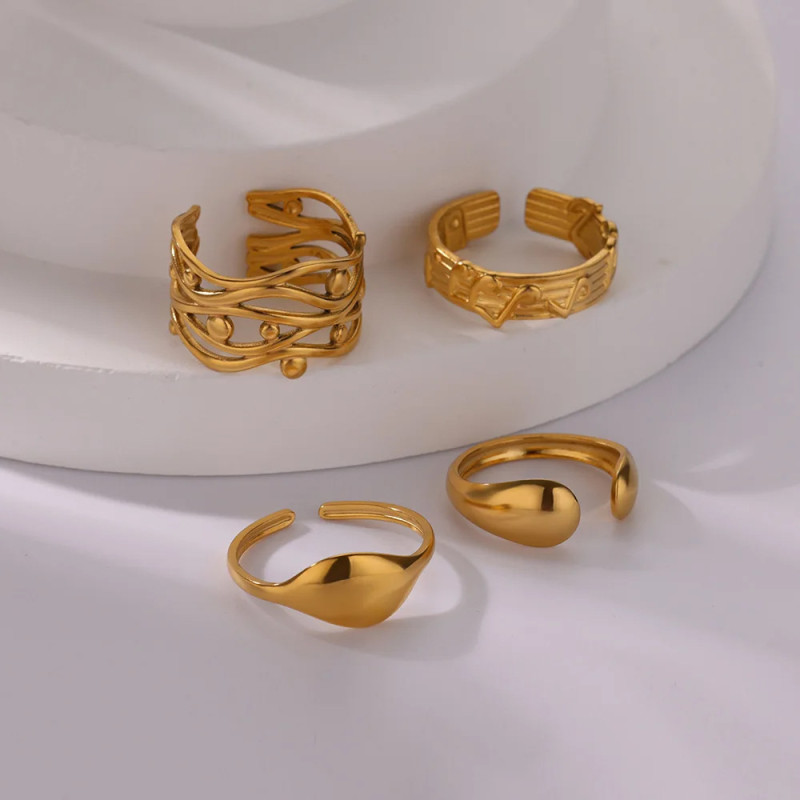 European and American INS Minimalist Style 18K Gold Geometric Irregular Smooth Ring Versatile High-End Open Stainless Steel Ring