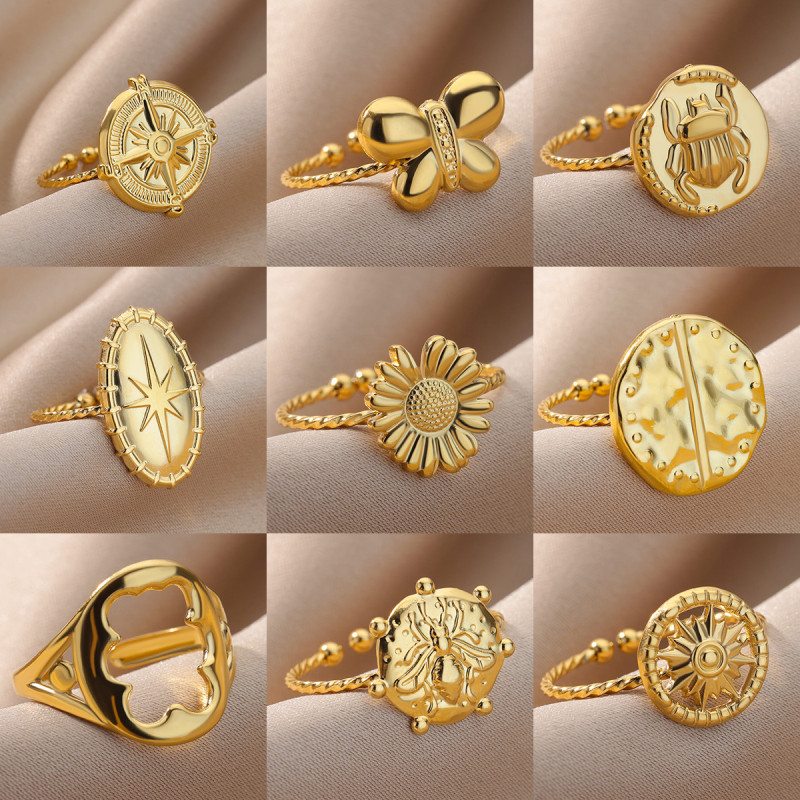 European and American New Style Stainless Steel Hydraulic Geometric Open Ring Wide Version Unisex Ring 18K Gold Plated Ring
