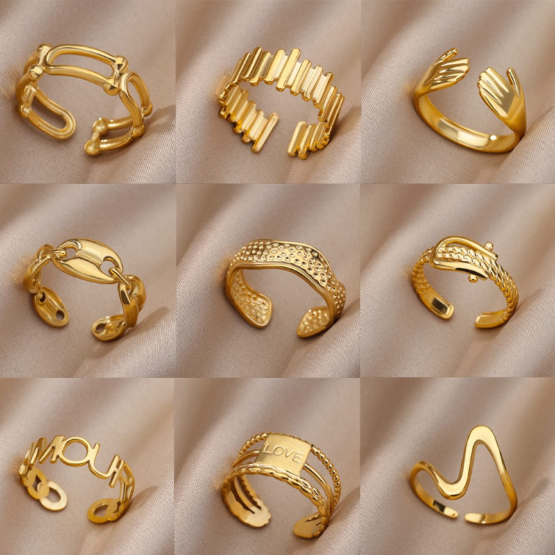 Korean Style Simple Stainless Steel Ring Geometric Open Adjustable Men's Ring 18k Gold Plated Jewelry Ring Dropshipping