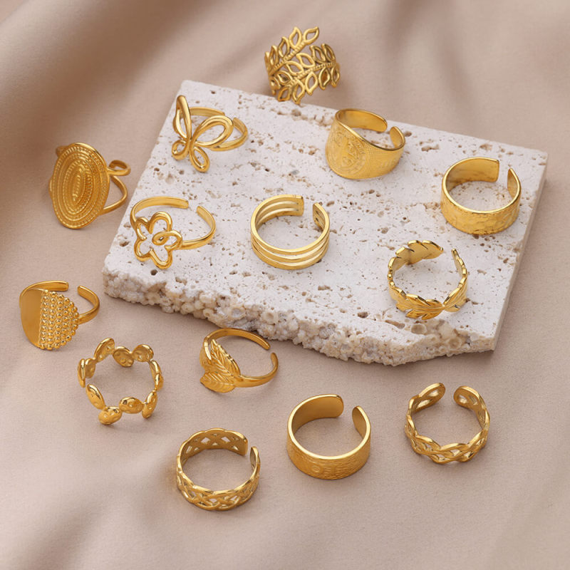 Cross-Border Minimalist Stainless Steel Hydraulic Ring Geometric Heart-Shaped Ring Women's Niche Design Ring Collection Wholesale