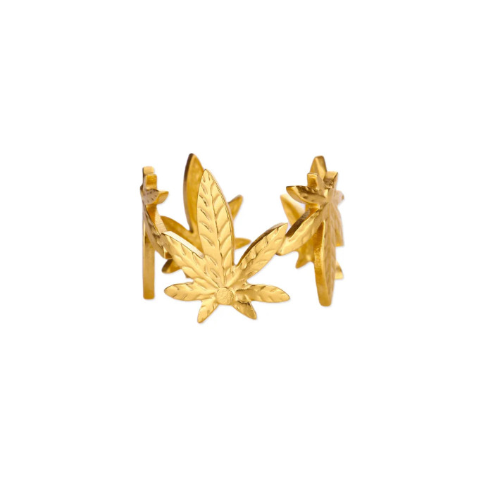 Minimalist New Stainless Steel Gold Hollow Flower Frame Ring for Women, Petal Geometric Open Ring, Jewelry