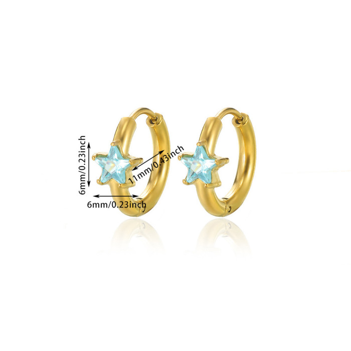 Stainless Steel Zircon Birthday Stone Star Earrings for Women Small Zodiac Birthstone Hoop Earrings Ear Jewelry Ear C...