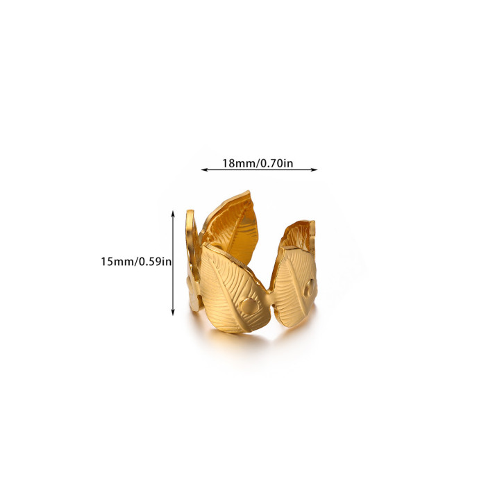 Fashion INS Style Simple Petal Stainless Steel Ring 18K Gold Plated Flower Adjustable Open Ring