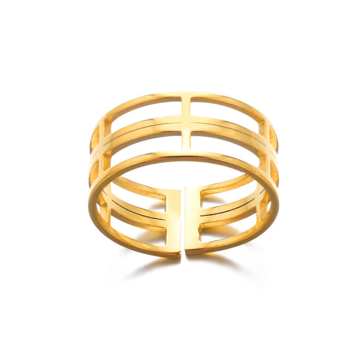 New Stainless Steel Ring Geometric Hollow Line Multi-Layer 18K Gold Plated Ring Unisex Ring in Stock