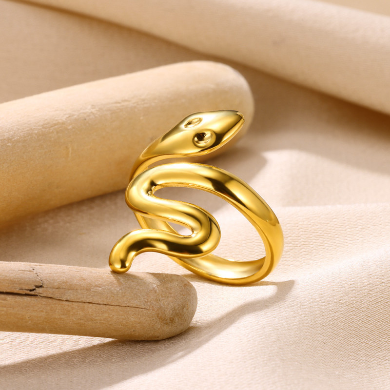 European and American Foreign Trade Cross-Border Fashion Trendy Women's Open Stainless Steel Hydraulic Ring Heart-Shaped Hollow Finger Snake-Shaped Ring