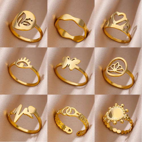 INS Style New Stainless Steel Ring Butterfly Crown Heart-shaped Ring for Women Unique Niche Index Finger Collection Ring