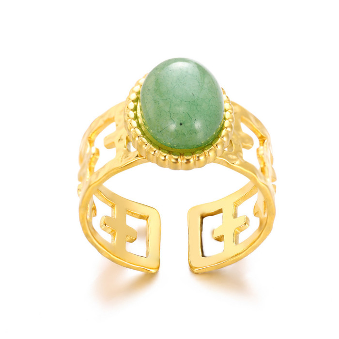 Irregular Natural Stone Ring Stainless Steel Non-Fading 18K Gold Plated High-End Feel Women's Open Ring Wholesale