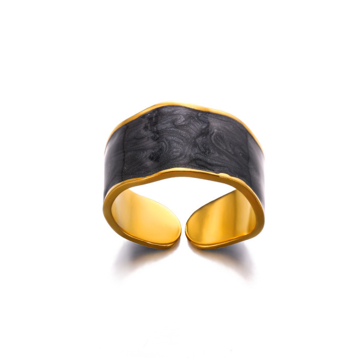 New Style Oil Drop Wave Adjustable Open Ring for Women Fashionable Temperament Stainless Steel Jewelry Wholesale