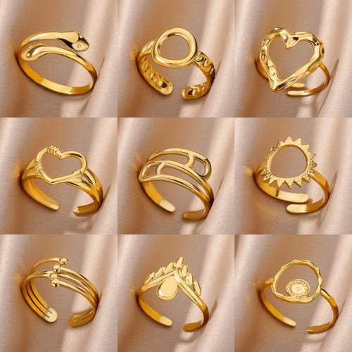 European and American Simple Ring Heart-Shaped Hollow Ring 18k Gold-Plated Stainless Steel Geometric Ring Unisex Jewelry Wholesale