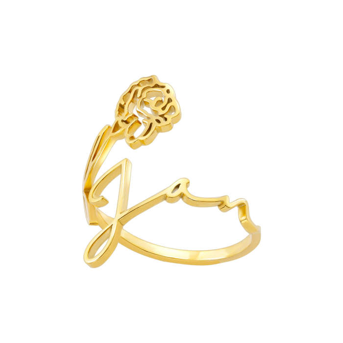 Amazon New December Birthday Flower Name Ring Stainless Steel Jewelry Couple Holiday Gift Wholesale