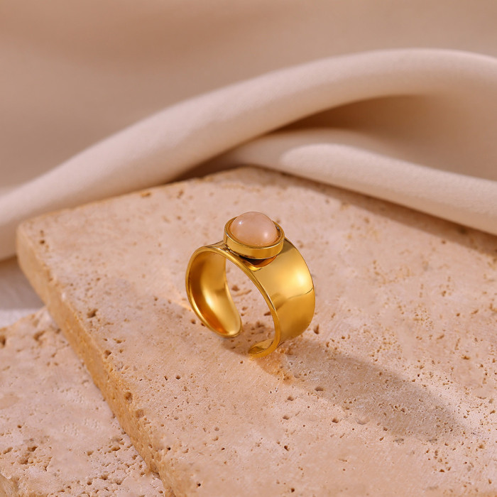 Simple New Stainless Steel Imitation Natural Stone Ring Niche Wide Version Titanium Steel Light Luxury Hand Jewelry W...