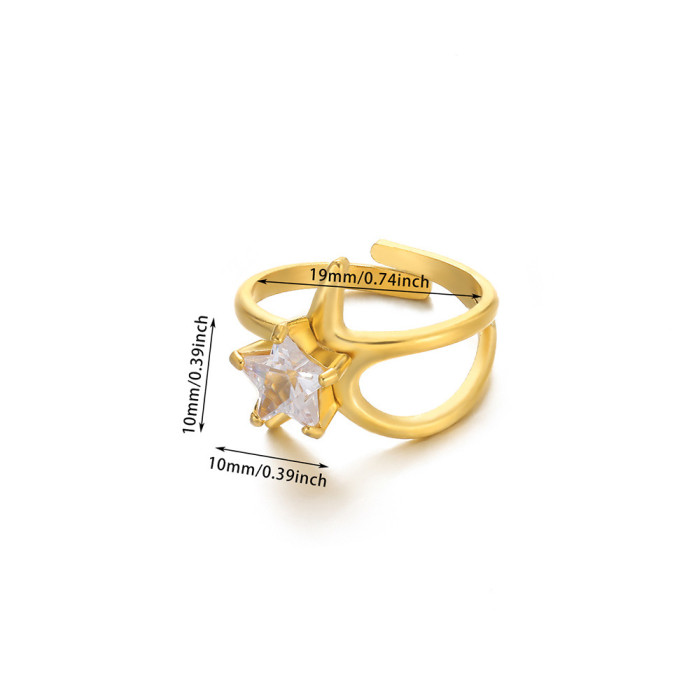 New Stainless Steel Pearl Zircon Ring for Women Sunflower Geometric Open Shell Ring