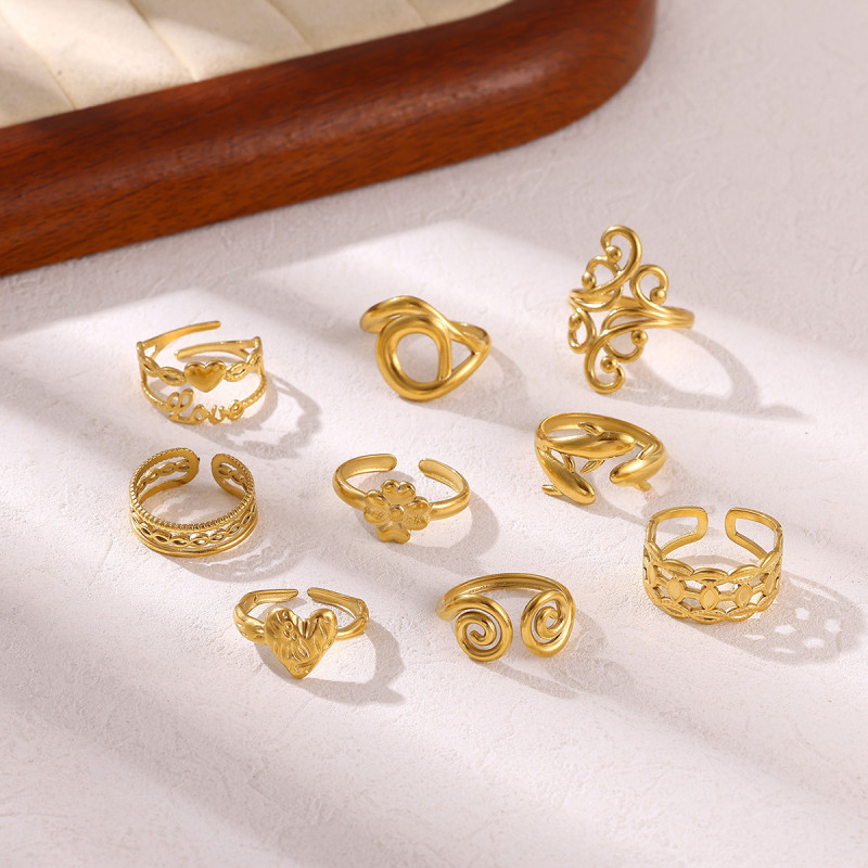 Minimalist New Stainless Steel 18k Gold Plated Ring Geometric Heart Women's Ring Fresh Style Ring Accessories Wholesale