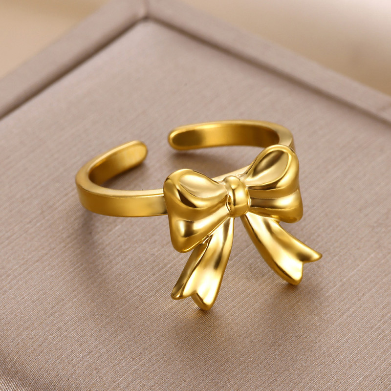 European and American New Style Bowknot Ring 18K Gold Plated Stainless Steel Simple Fashion Versatile Ring Manufacturer Wholesale