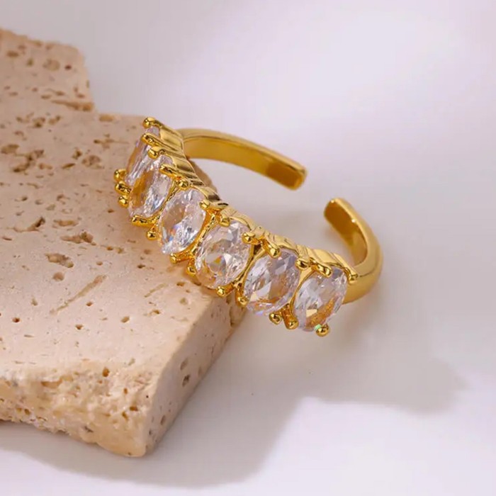 INS Fashion Personality Ring Colorful Zircon Women's Design Sense Light Luxury Trendy Steel Ring Jewelry Wholesale