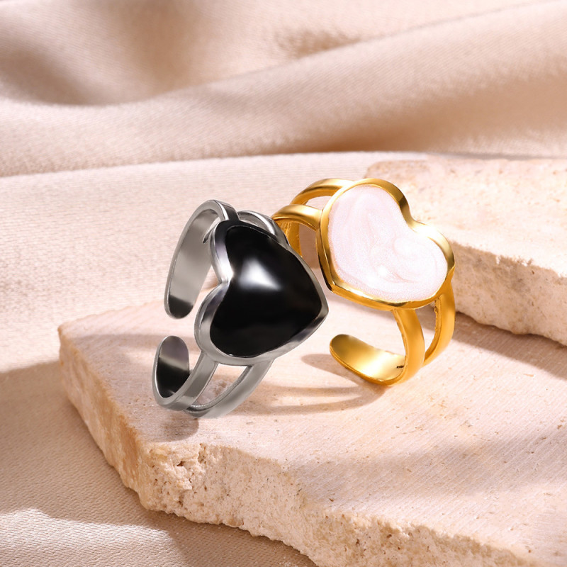 European and American New Style Oil Drop Wave Adjustable Open Ring for Women Fashionable Temperament Stainless Steel Jewelry Wholesale