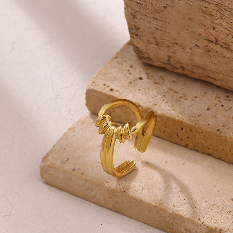 Amazon Hot-Selling Elegant Stainless Steel Gold-Plated Geometric Ring Niche Design Gold Women's Open Ring Manufacturer Wholesale