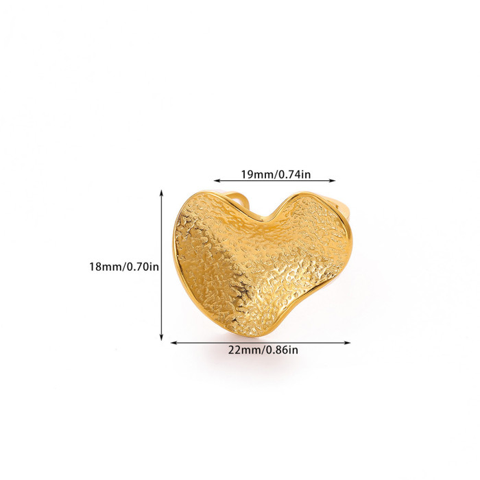 New Exaggerated Large Ring Heart-shaped Ring Niche Design Stainless Steel 18K Gold Plated Open Round Ring