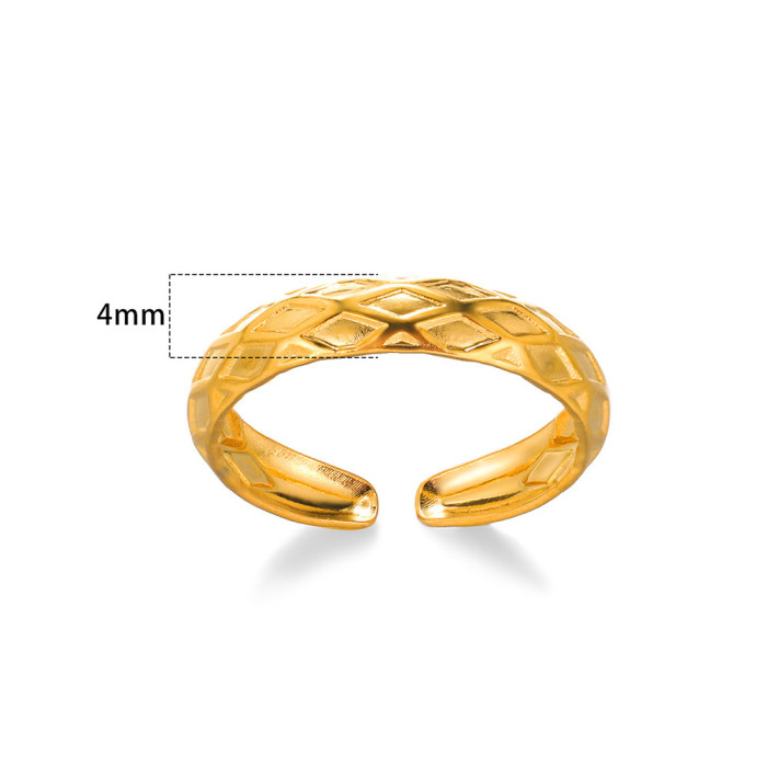 New Fashion Stainless Steel Hydraulic Ring Wave Women's Ring Hollow Double Layer Open Ring Wholesale