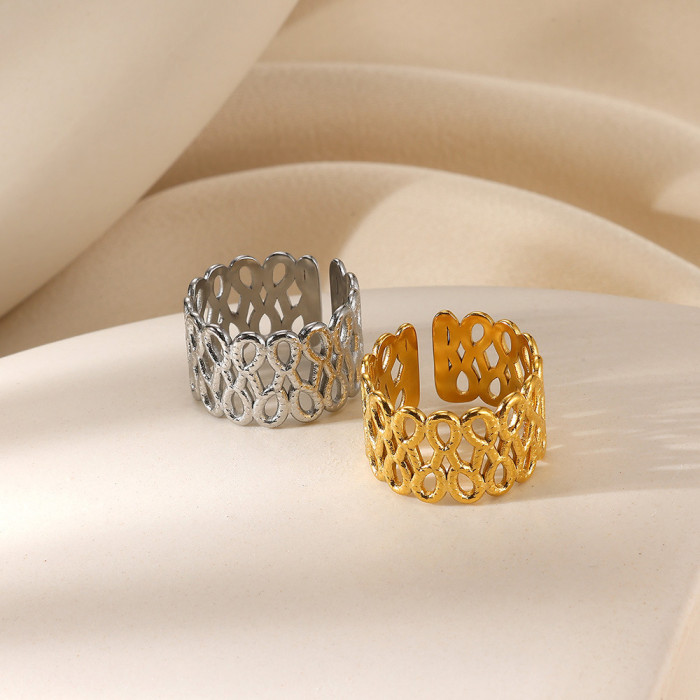 Simple Fashion Personality Geometric Ring for Women Double Layer 18K Gold Plated Stainless Steel Ring Bowknot Petal W...