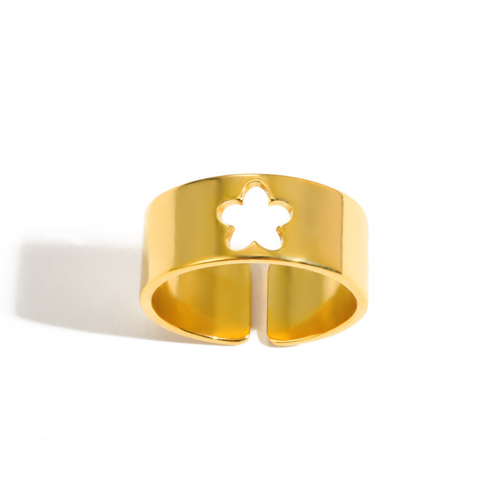 Amazon New Wide Stainless Steel Ring Five-Pointed Star Hollow Ring Unisex Angel Wings Ring