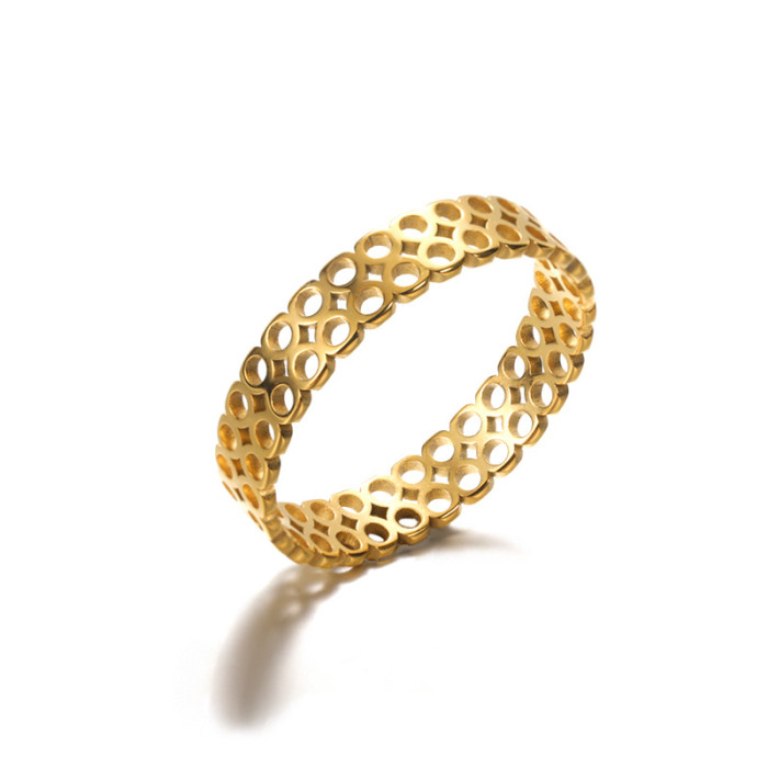 Korean Style Simple 18K Stainless Steel Hollow Ring Heart-Shaped Geometric Ring Unisex Roman Numeral Ring