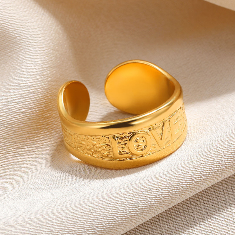 Cross-Border New Geometric Wide Stainless Steel Hydraulic Ring 18k Gold Plated Unisex Couple Niche Ring Wholesale