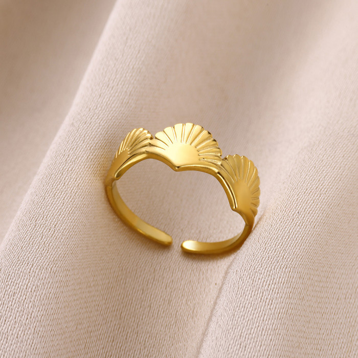 Foreign Trade Personalized Stainless Steel Ring for Women Flower Open Ring Women's Shell Ring Butterfly Ring