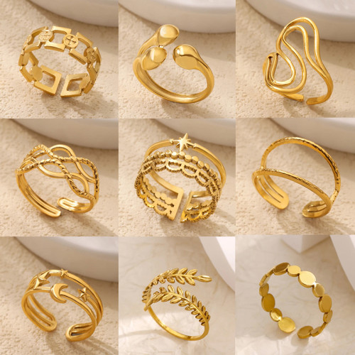 Amazon New Stainless Steel Gold-Plated Geometric Ring Cross Multi-Layer Open Ring Women's Ring Wholesale