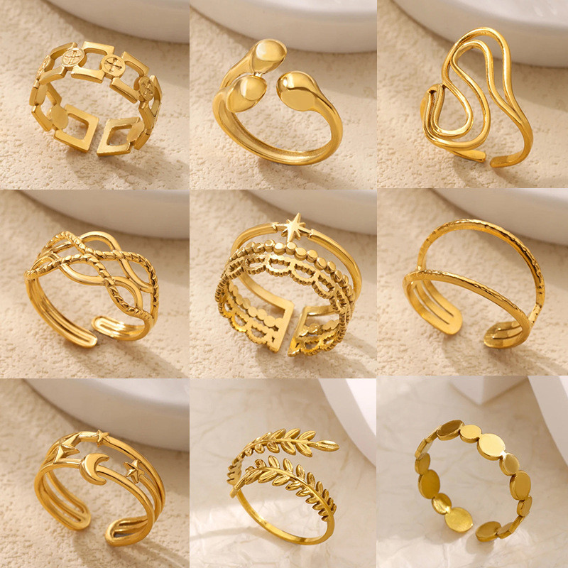 Amazon New Stainless Steel Gold-Plated Geometric Ring Cross Multi-Layer Open Ring Women's Ring Wholesale