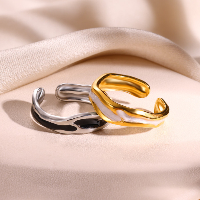 New Style Oil Drop Wave Adjustable Open Ring for Women Fashionable Temperament Stainless Steel Jewelry Wholesale