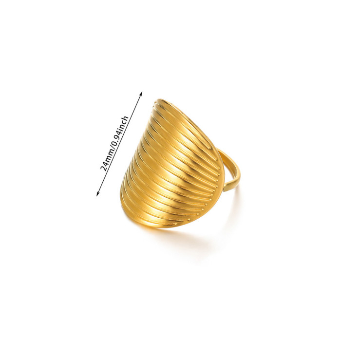 Foreign Trade Wholesale Textured Curved Geometric Ring Niche French Style Stainless Steel Gold Plated Wide Tail Ring