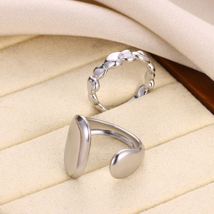 Amazon Fashion Cross-Border Heart-Shaped Geometric Ring Versatile Personality Design Stainless Steel Open Diamond-Studded Ring