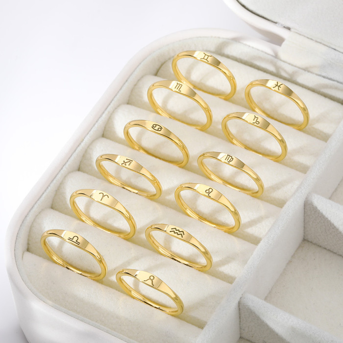 INS Style New Zodiac Rings 18K Stainless Steel Gold Plated Stainless Steel Couple Rings Wholesale