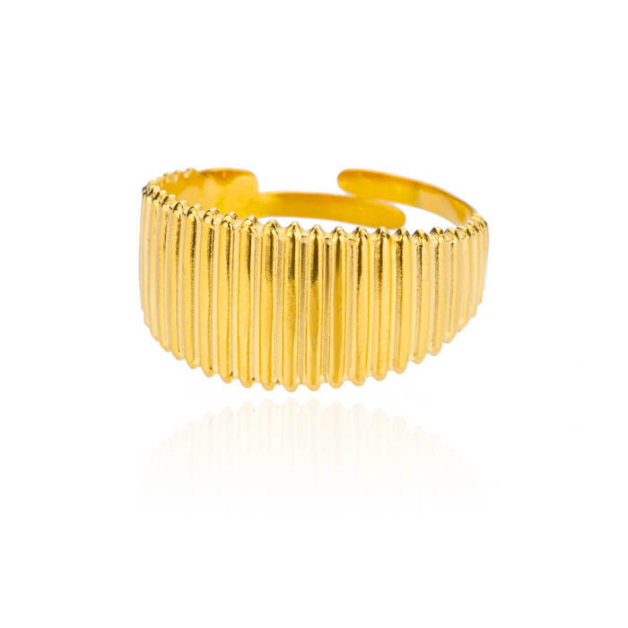 European and American New Simple Geometric Ring Chain Ring Stainless Steel Hydraulic Women's Sun Moon Leaf Ring