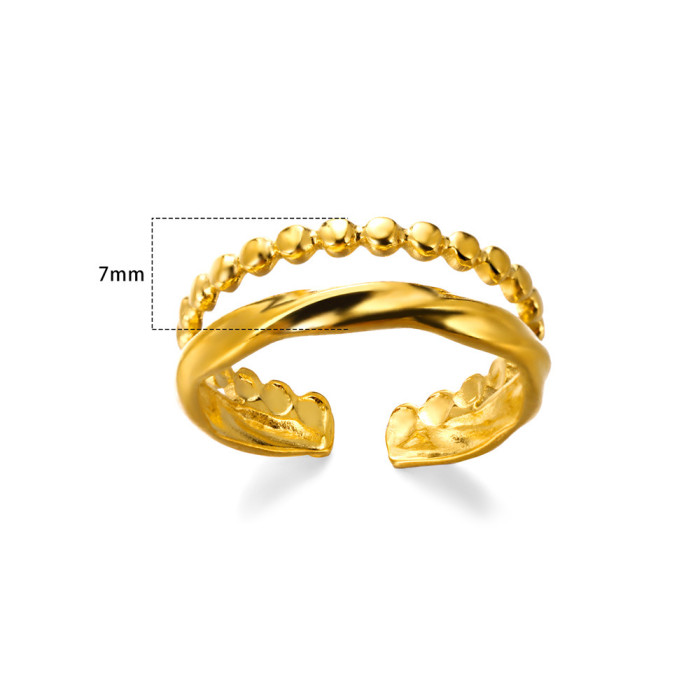 Simple New Stainless Steel Hydraulic Ring Irregular Ins Style Line Double Layer Women's Ring Dropshipping