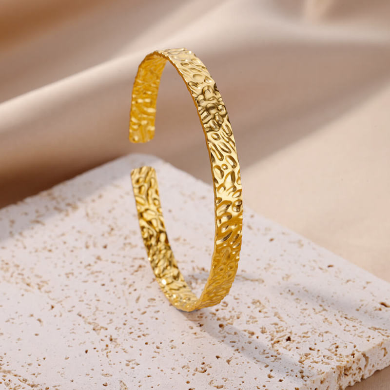 Korean Version Simple New Style Wrinkle Pattern Open Bracelet for Women Ins Style Elegant Versatile Irregular Stainless Steel Bracelet