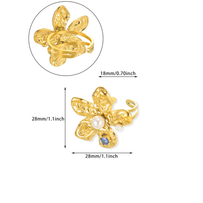 Cross-Border New Stainless Steel Natural Stone Ring Flower Niche Heart-Shaped Ring Titanium Steel Hand Jewelry Cross-Border Ring