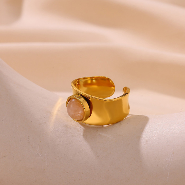 Simple New Stainless Steel Imitation Natural Stone Ring Niche Wide Version Titanium Steel Light Luxury Hand Jewelry W...