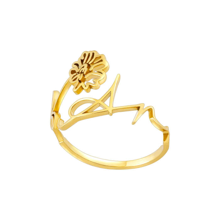 Amazon New December Birthday Flower Name Ring Stainless Steel Jewelry Couple Holiday Gift Wholesale
