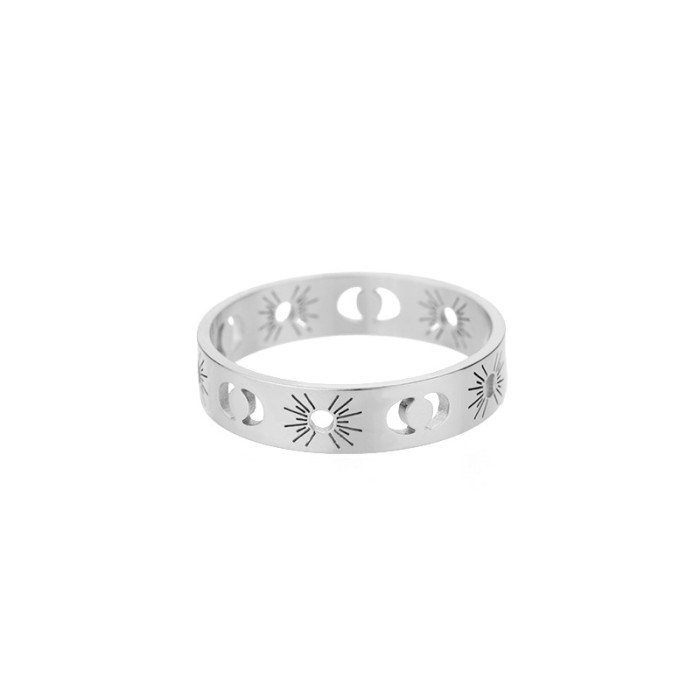 Simple 18K Gold Plated Stainless Steel Hollow Sun Moon Ring for Men and Women Couple Rings Manufacturer Dropshipping