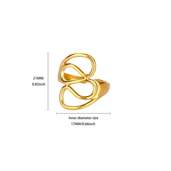 INS Simple New Style Women's Geometric Hollow Ring Stainless Steel Gold Plated Multi-Layer Open Titanium Steel Ring W...