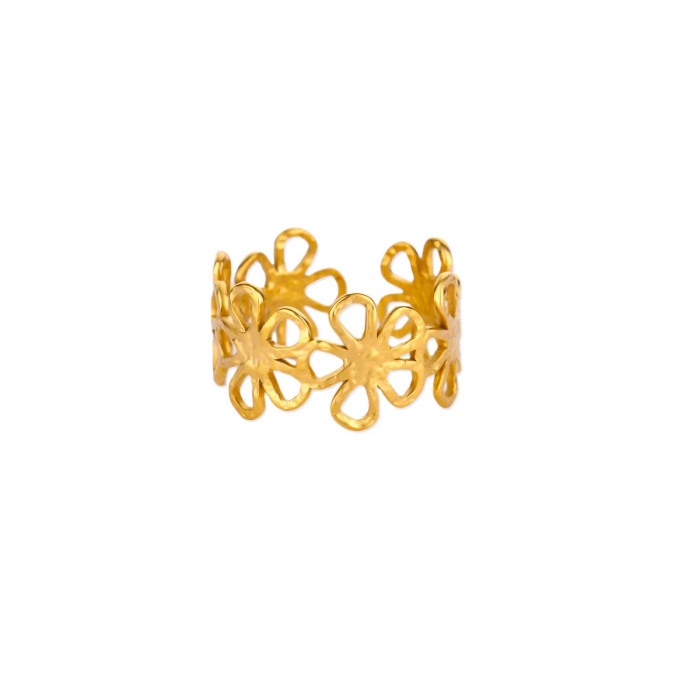 Minimalist New Stainless Steel Gold Hollow Flower Frame Ring for Women, Petal Geometric Open Ring, Jewelry